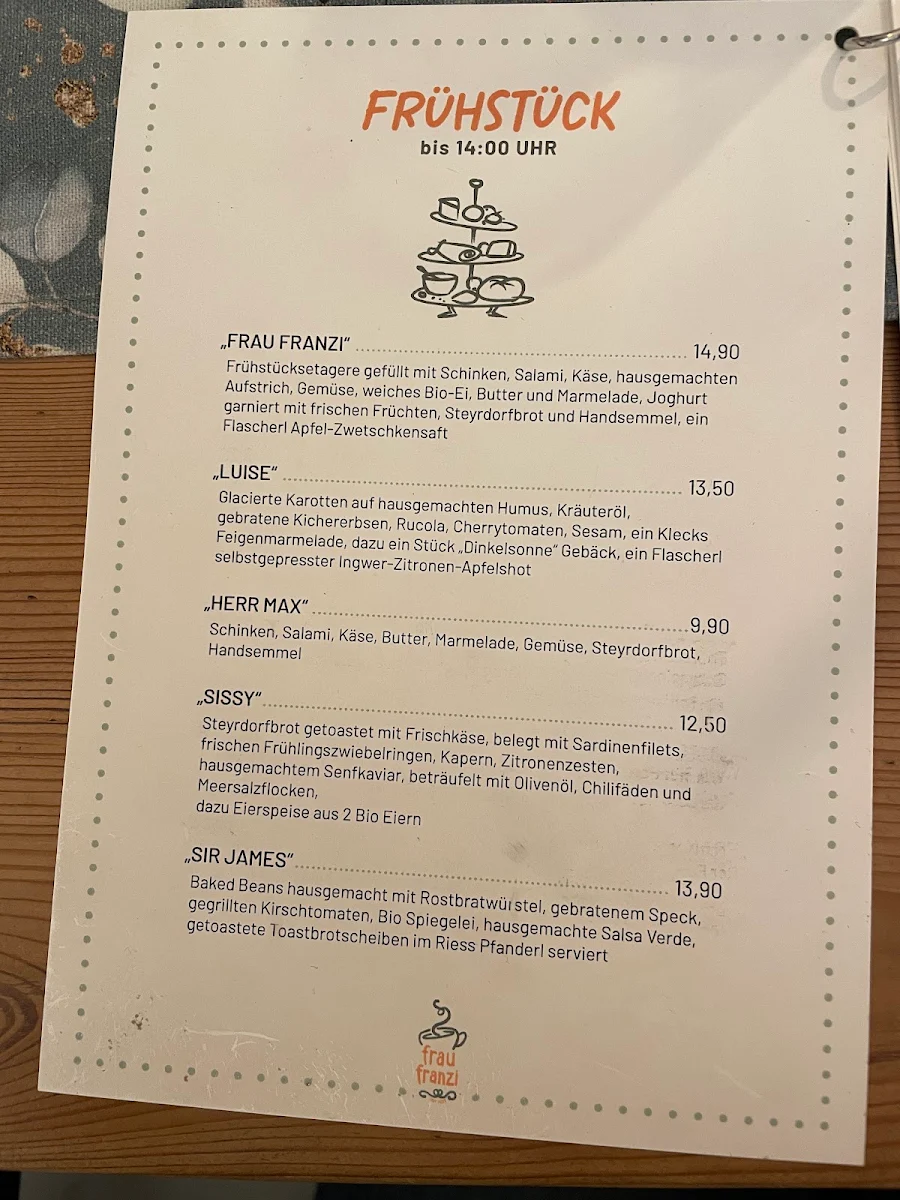 Speisekarte, Cafe Frau Franzi