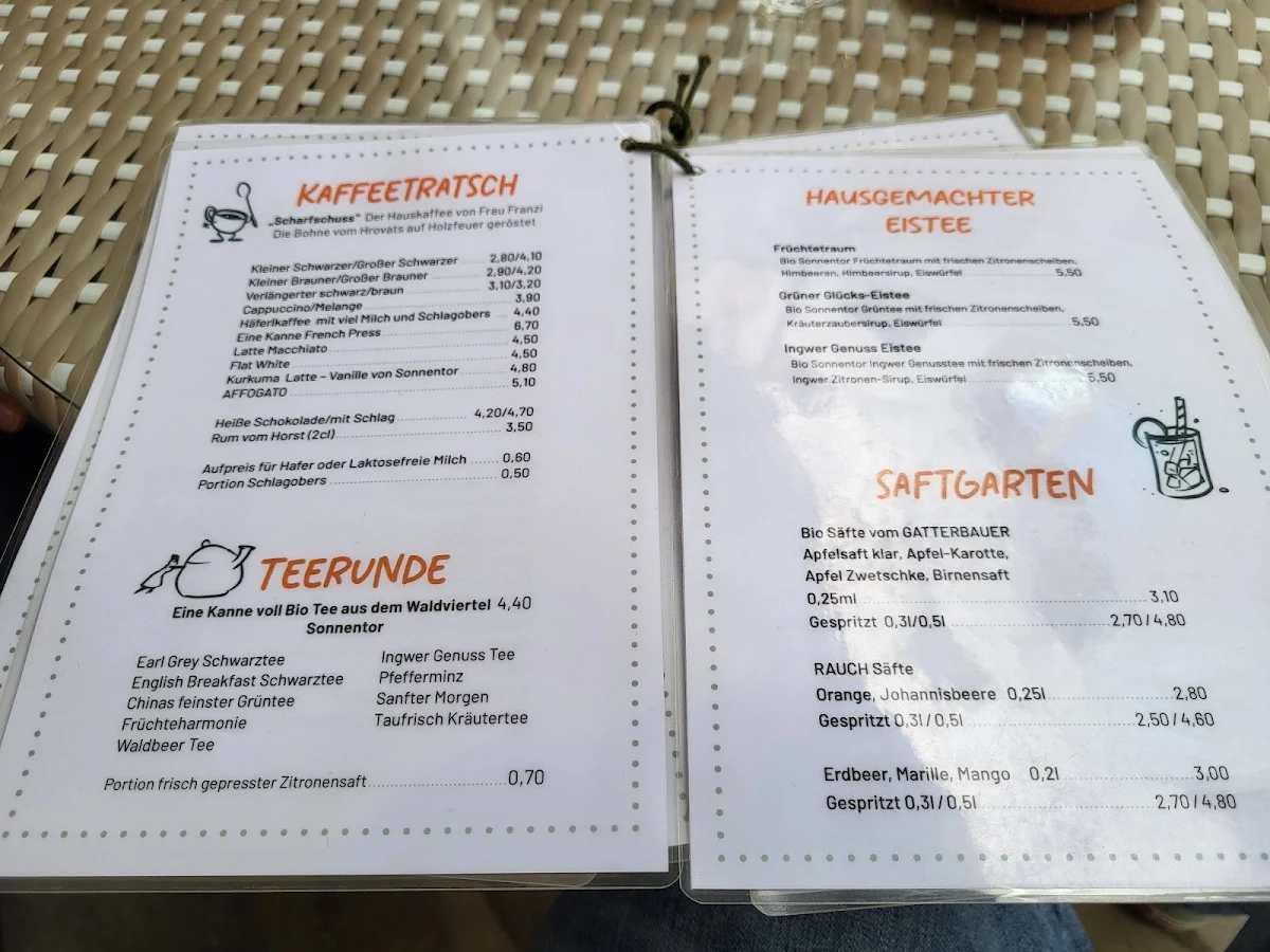 Speisekarte, Cafe Frau Franzi