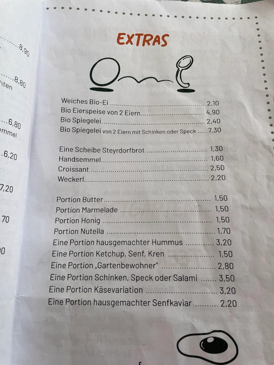 Speisekarte, Cafe Frau Franzi