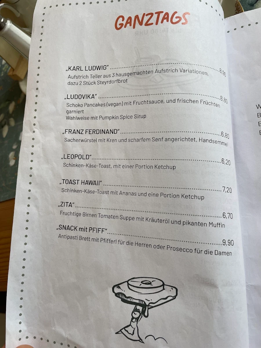 Speisekarte, Cafe Frau Franzi