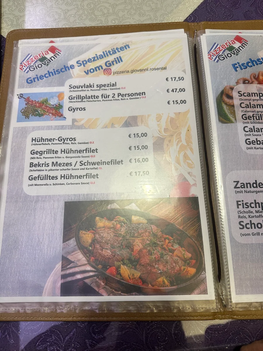 Speisekarte, Pizzeria Giovanni
