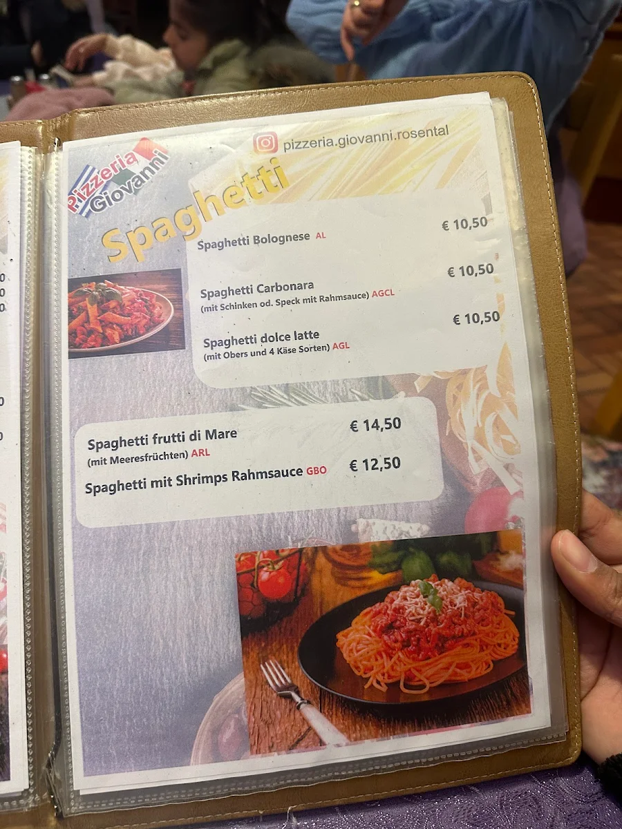 Speisekarte, Pizzeria Giovanni