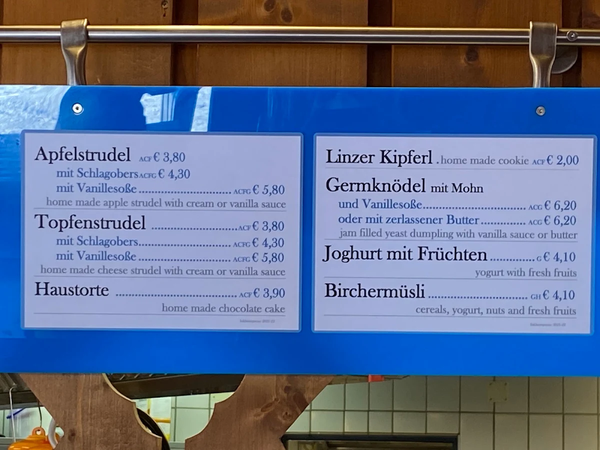 Speisekarte, Goldried Berggasthaus