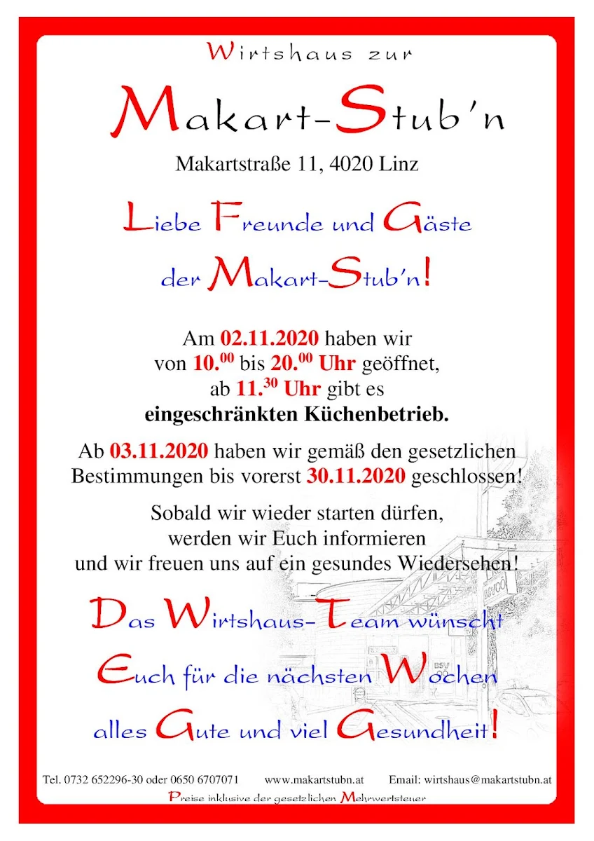 Speisekarte, Wirtshaus zur Makart Stub'n