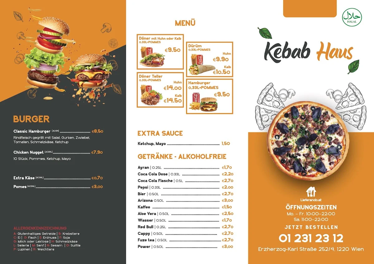 Speisekarte, Kebab Haus