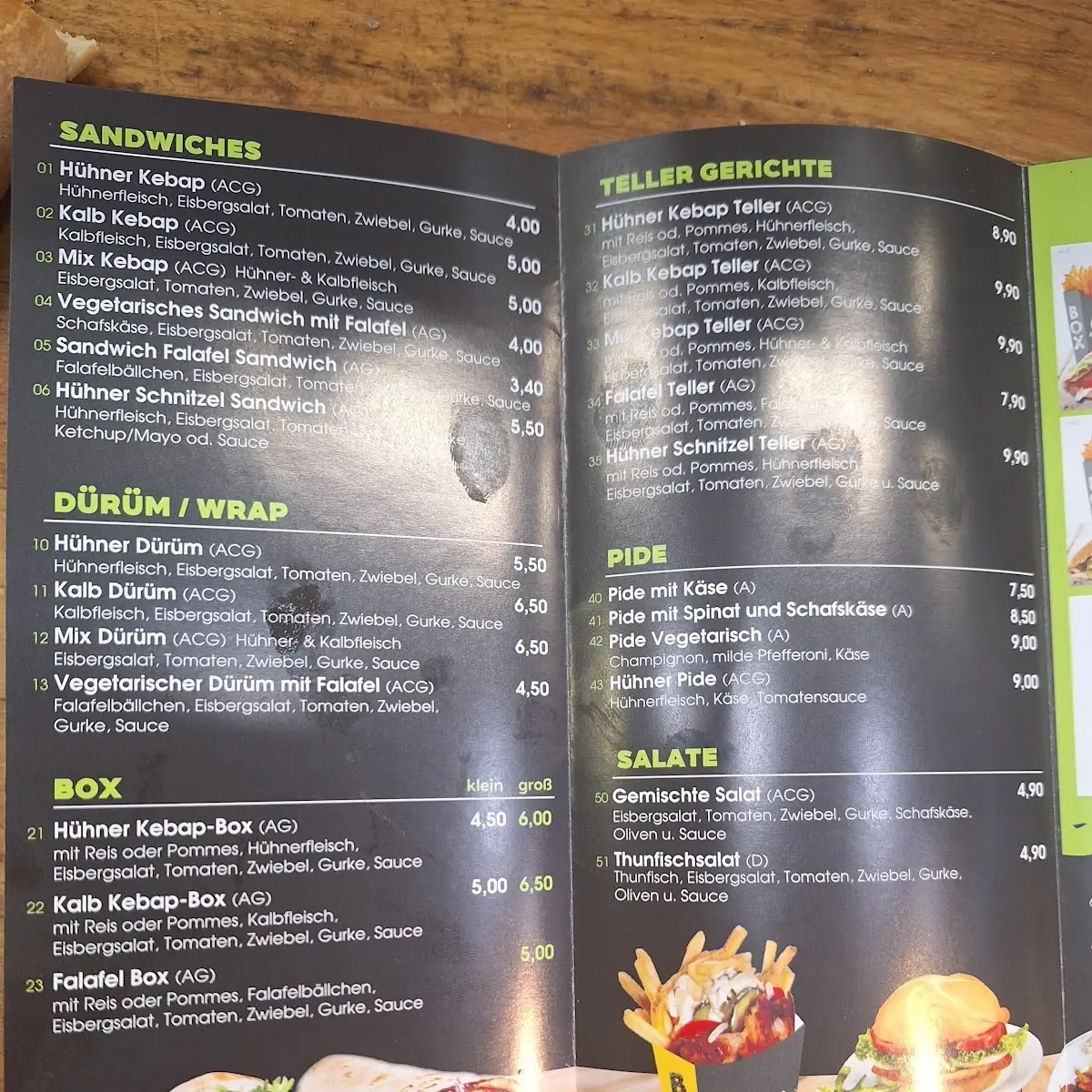 Speisekarte, "Can" - Pizza und Kebap