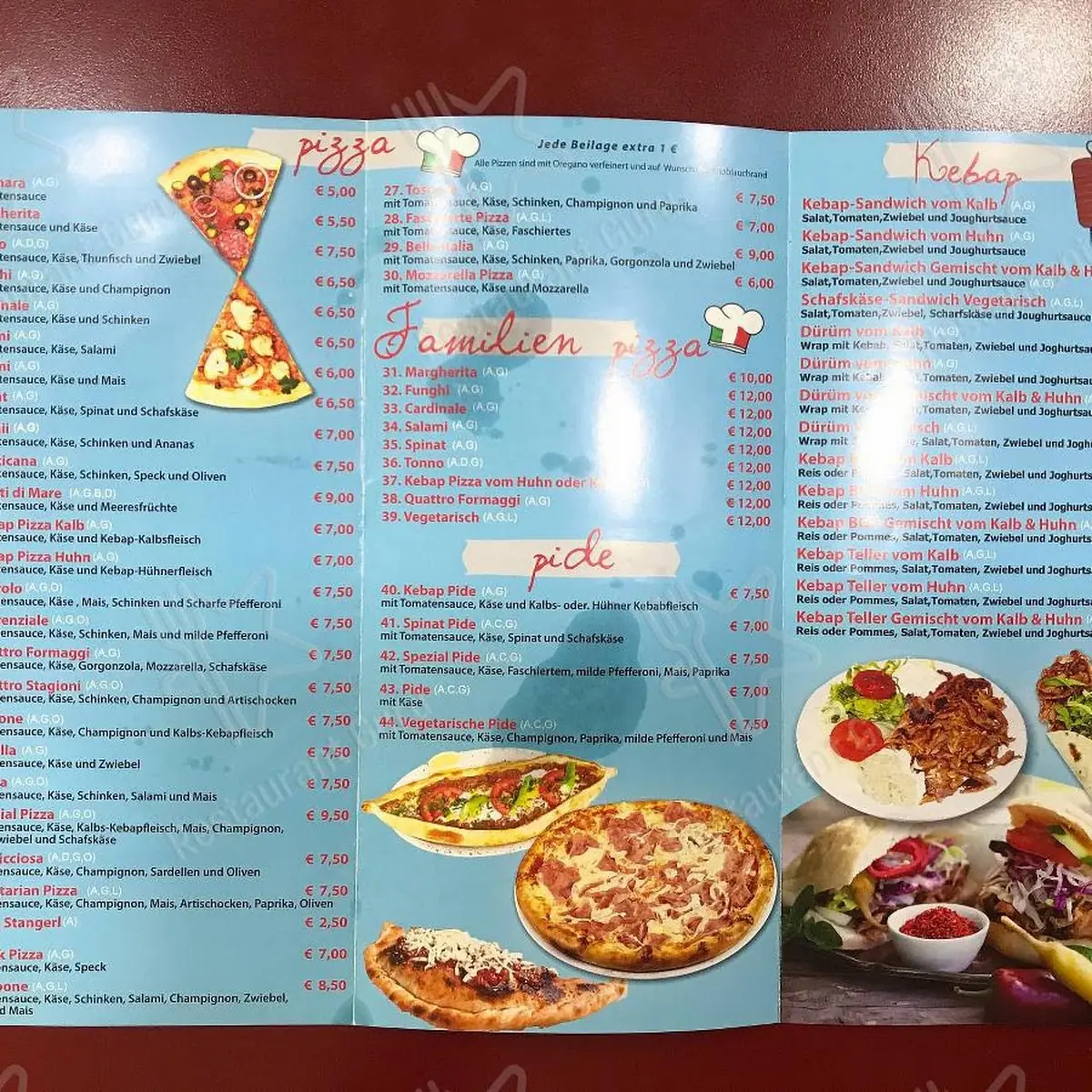 Speisekarte, "Can" - Pizza und Kebap
