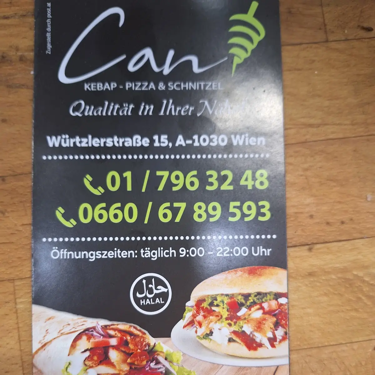 Speisekarte, "Can" - Pizza und Kebap