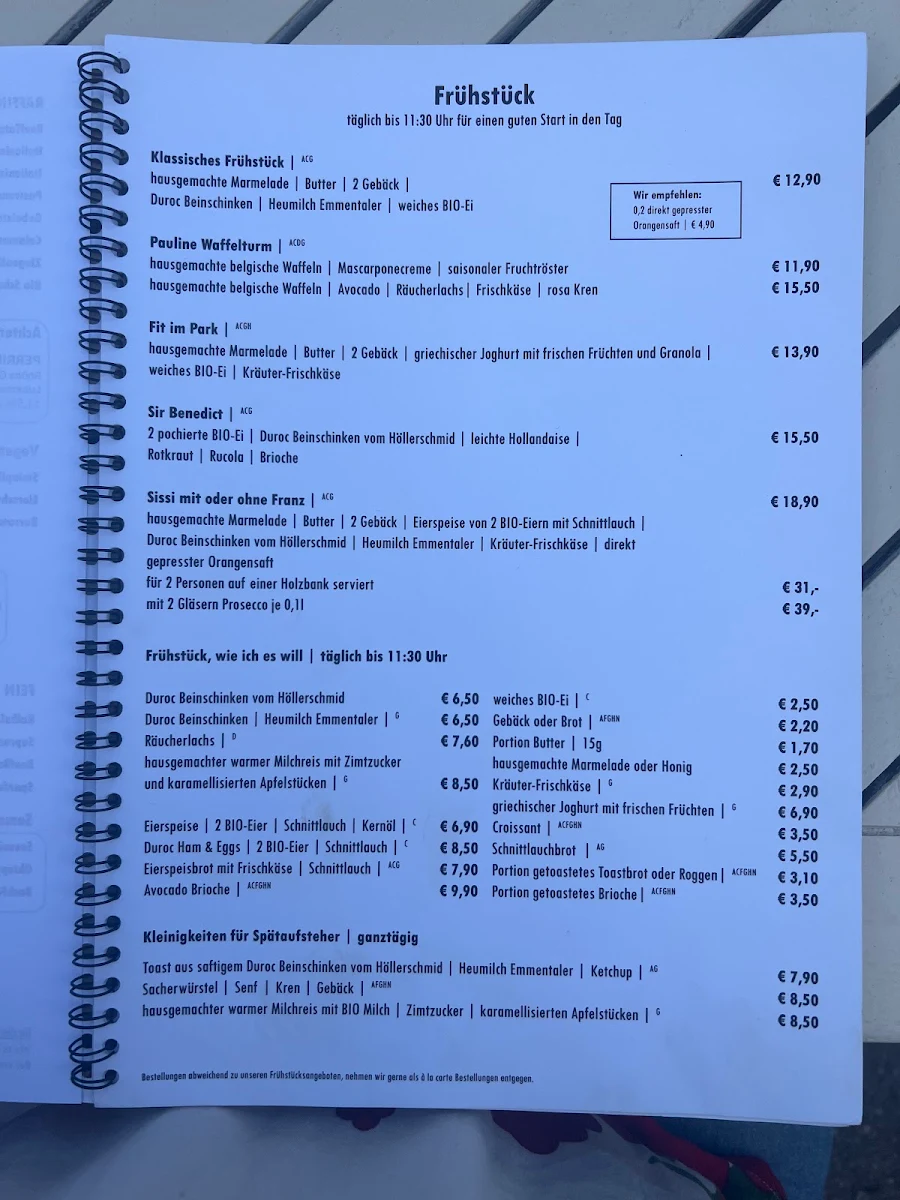 Speisekarte, Meierei Diglas im Türkenschanzpark
