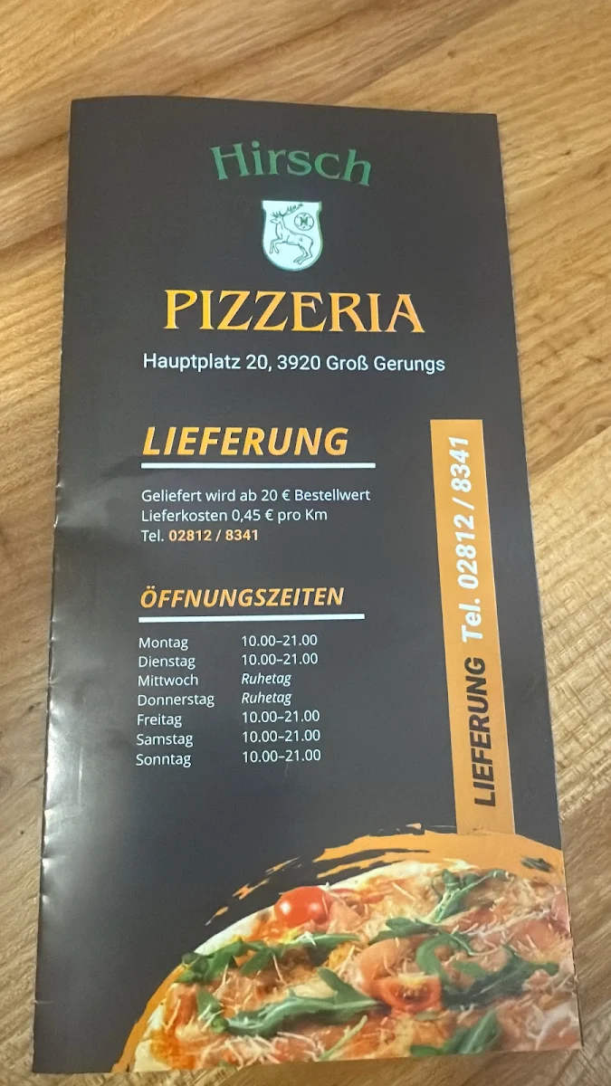 Speisekarte, Gasthaus, Hotel und Fleischerei Hirsch GmbH