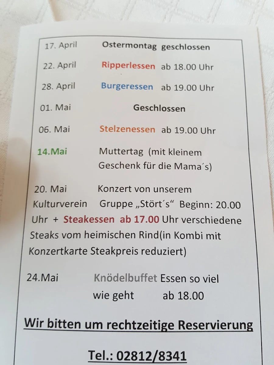 Speisekarte, Gasthaus, Hotel und Fleischerei Hirsch GmbH