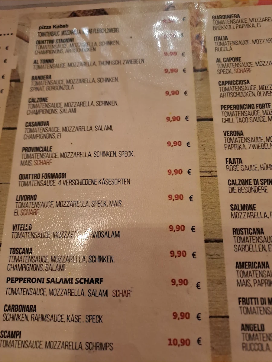 Speisekarte, Pizzeria Casa Verona