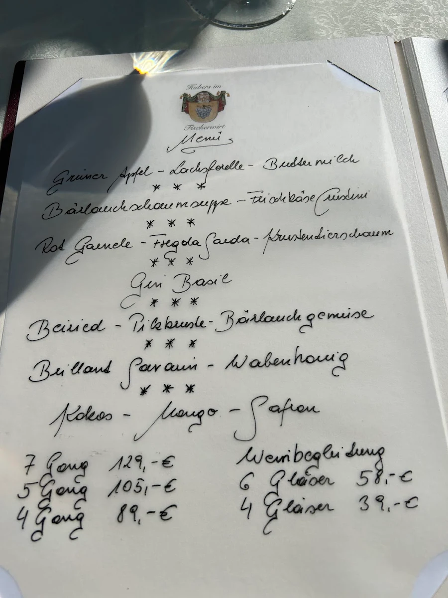 Speisekarte, Huber´s im Fischerwirt