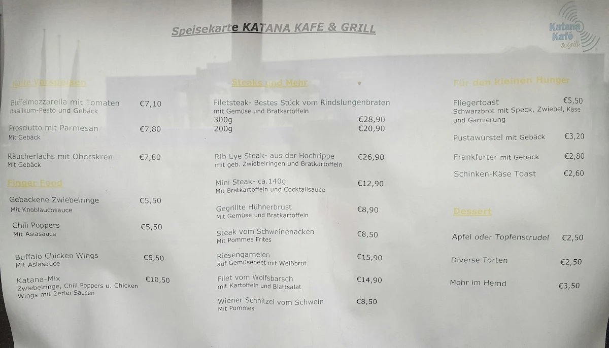 Speisekarte, Restaurant Katana Kafe & Grill
