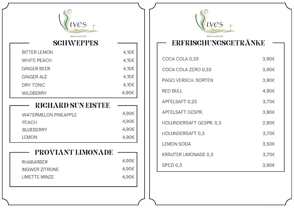 Speisekarte, VIVES - Bistro & Café
