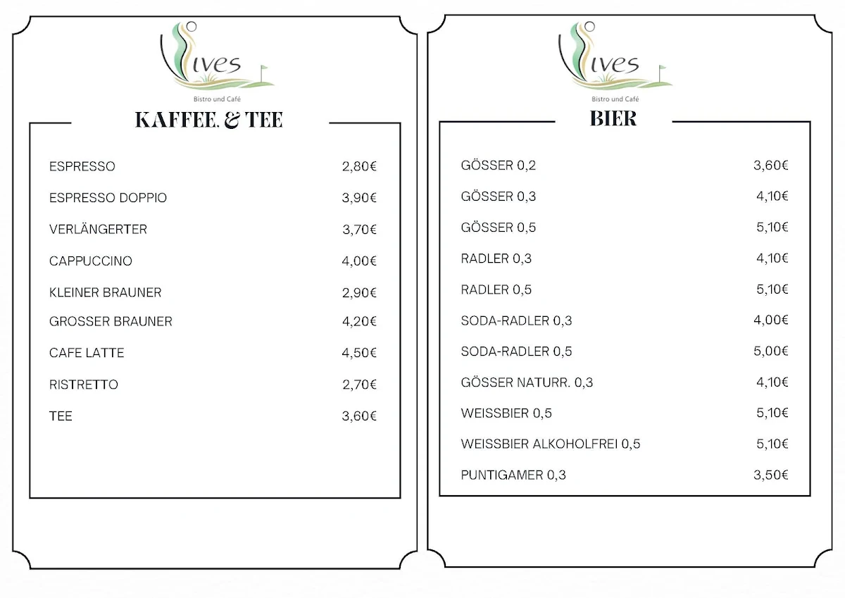 Speisekarte, VIVES - Bistro & Café