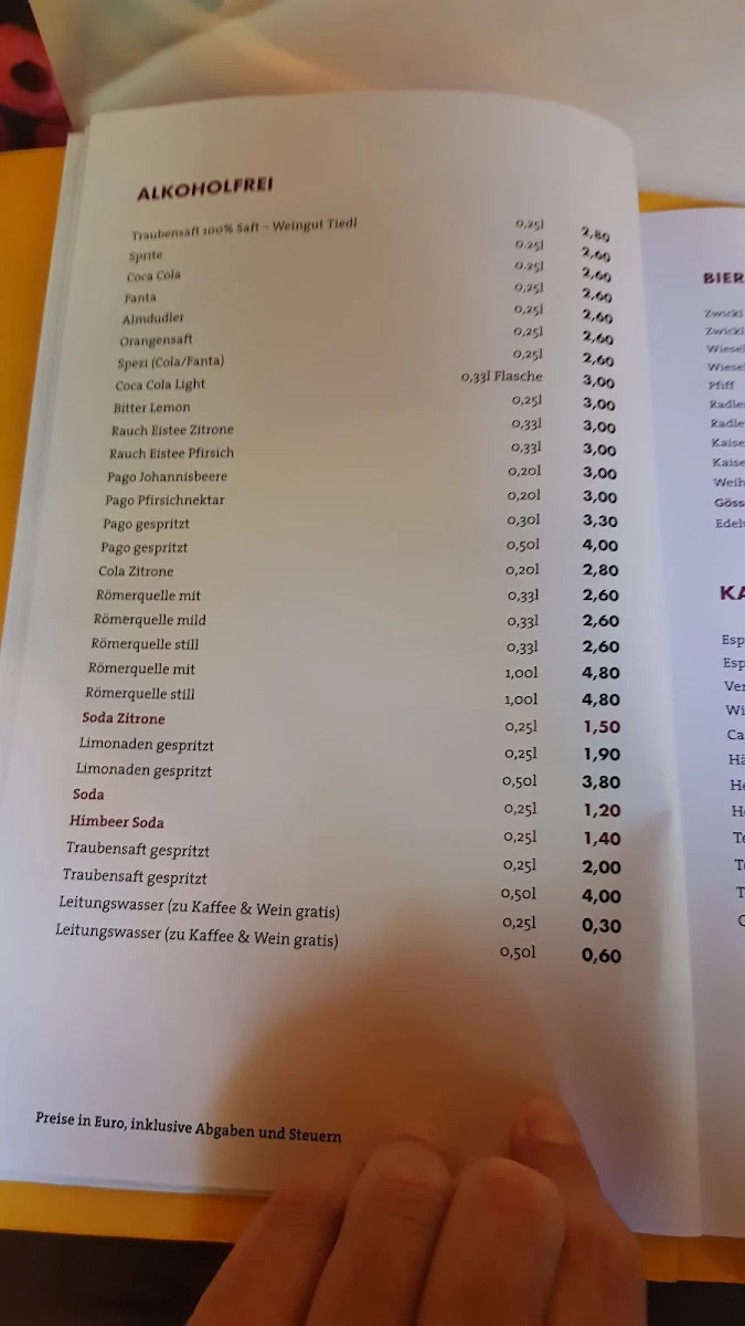 Speisekarte, Andreas Csarda GmbH