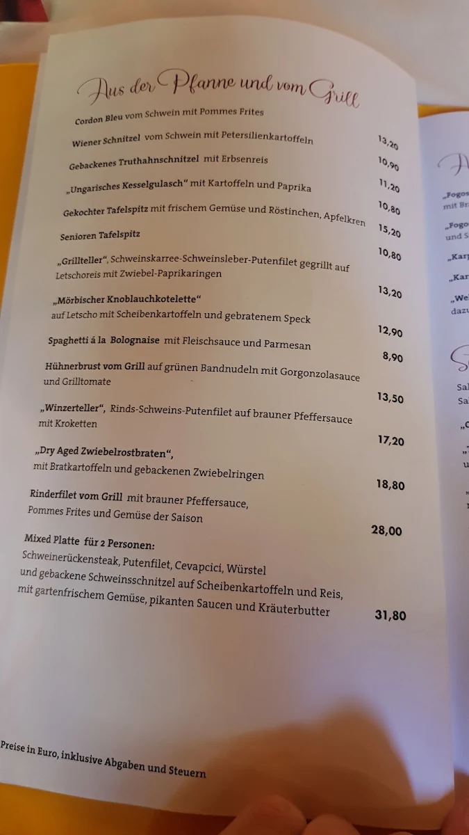 Speisekarte, Andreas Csarda GmbH