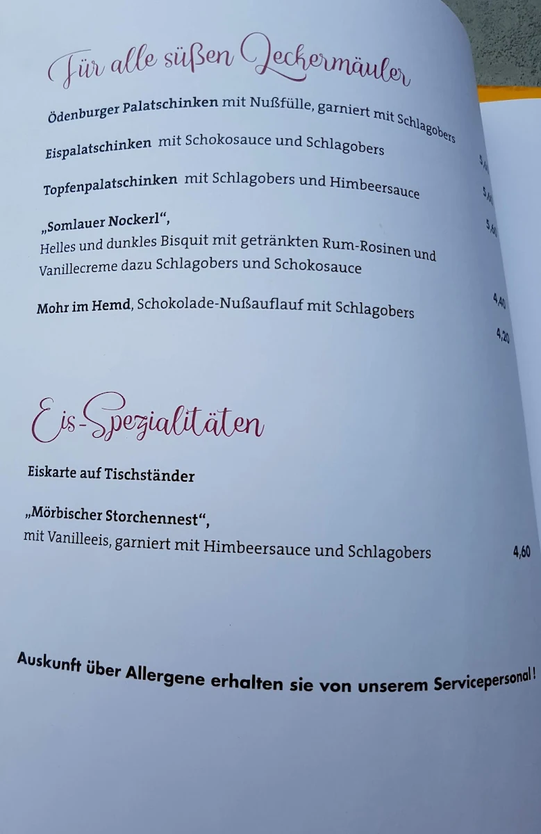 Speisekarte, Andreas Csarda GmbH