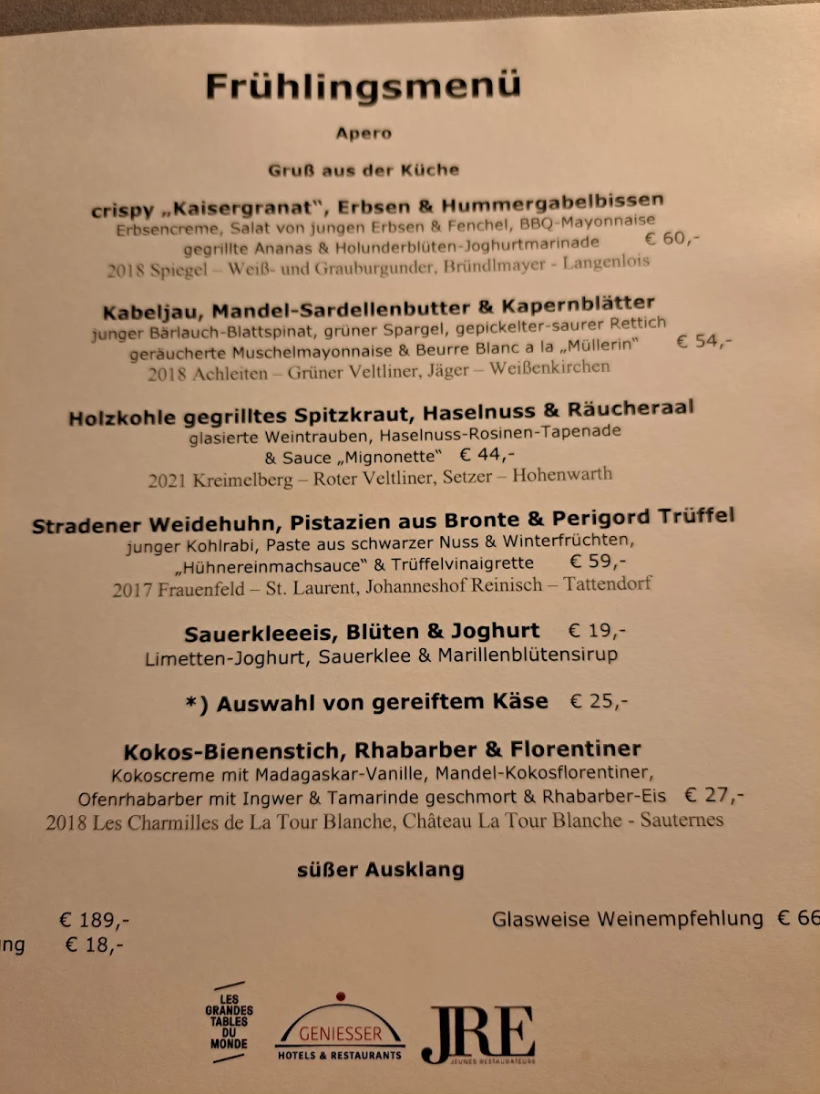 Speisekarte, Landhaus Bacher