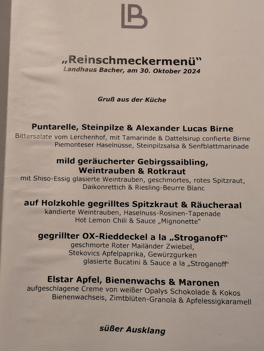 Speisekarte, Landhaus Bacher