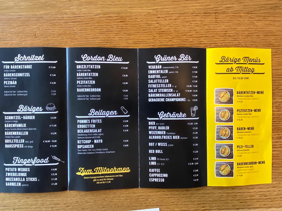 Speisekarte, Schnitzel-Bär Hohenems