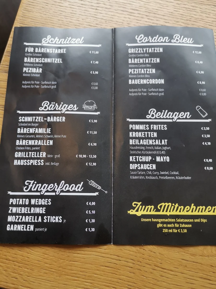 Speisekarte, Schnitzel-Bär Hohenems