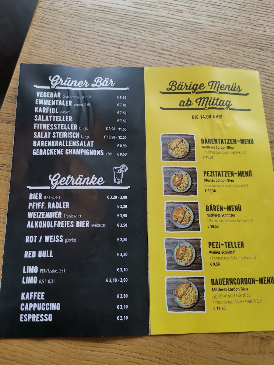 Speisekarte, Schnitzel-Bär Hohenems