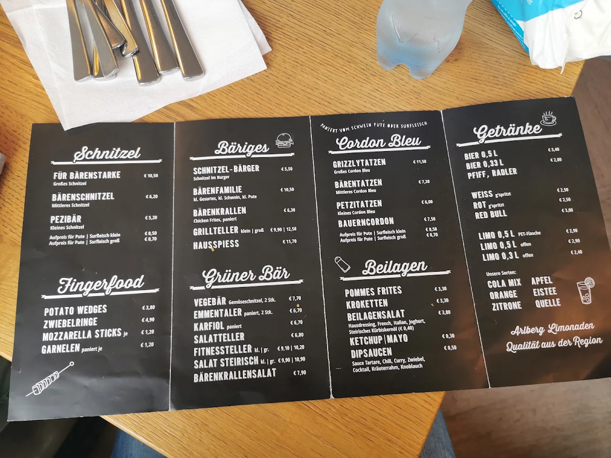 Speisekarte, Schnitzel-Bär Hohenems