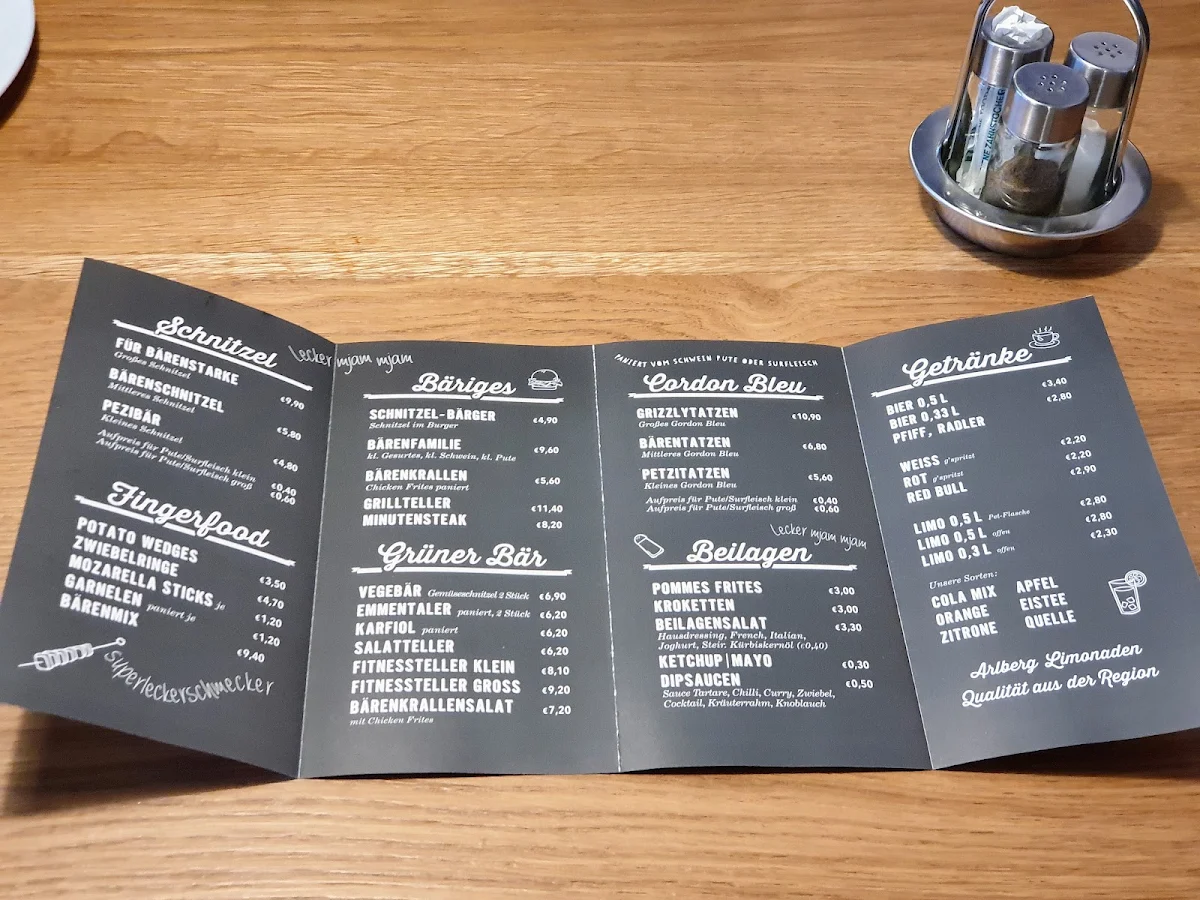 Speisekarte, Schnitzel-Bär Hohenems