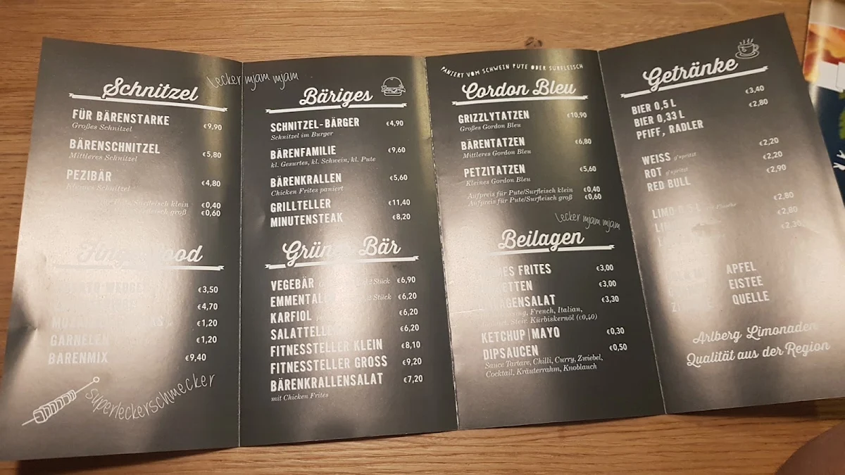 Speisekarte, Schnitzel-Bär Hohenems