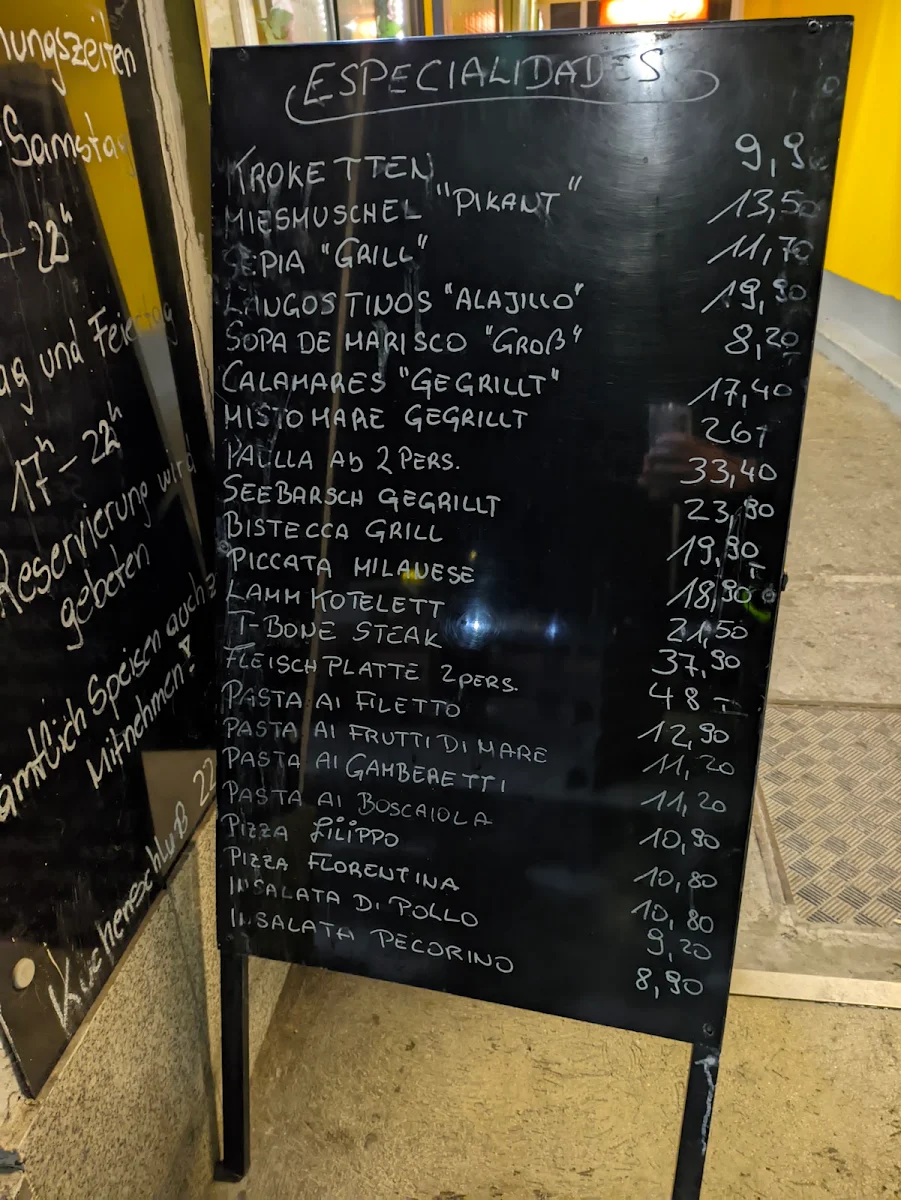 Speisekarte, Pizzeria da Filippo