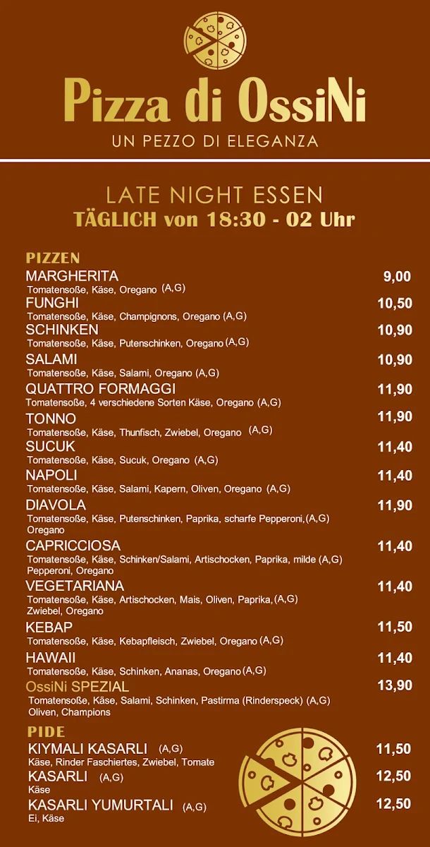 Speisekarte, Pizza di Ossini