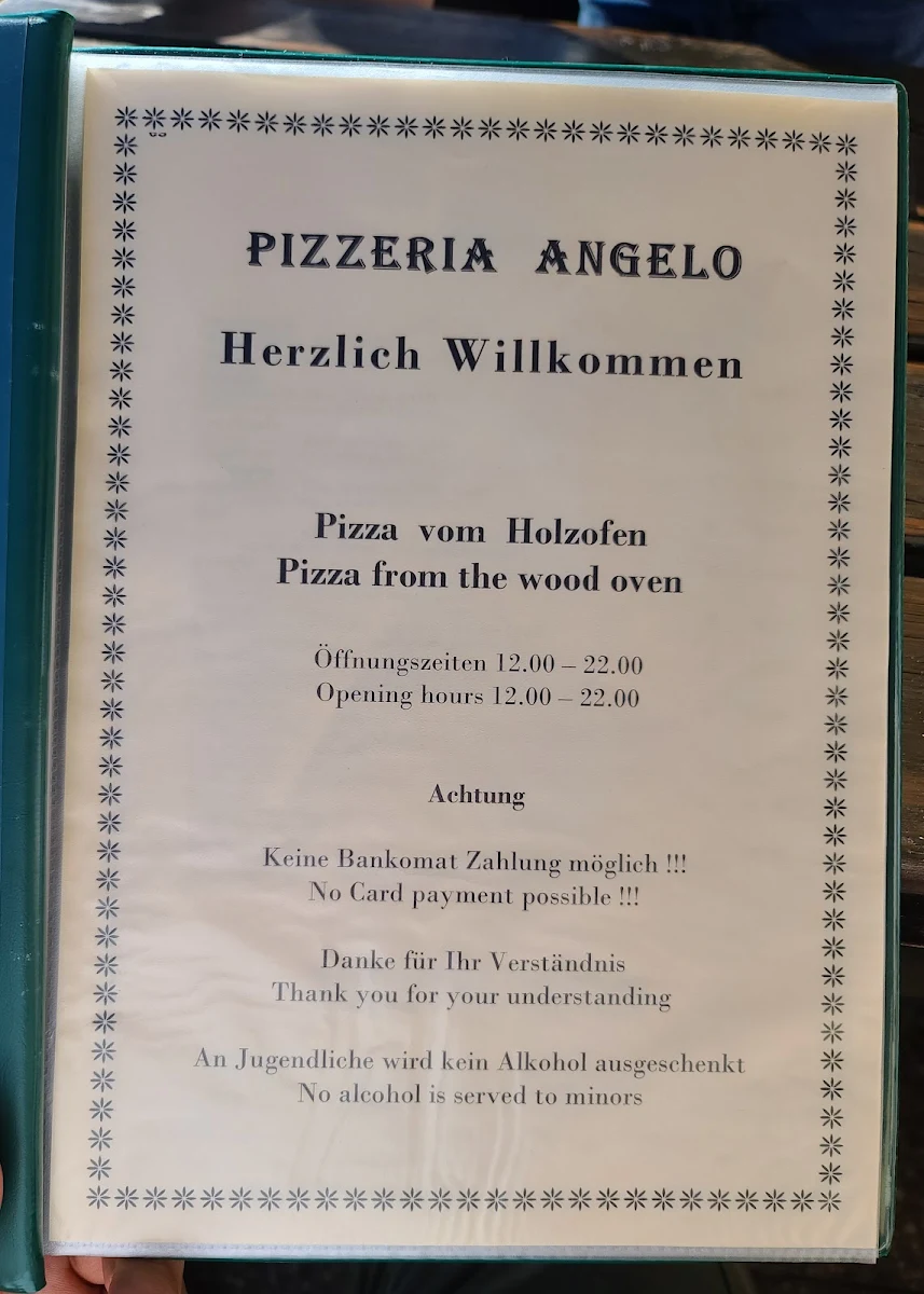 Speisekarte, Pizzeria Angelo