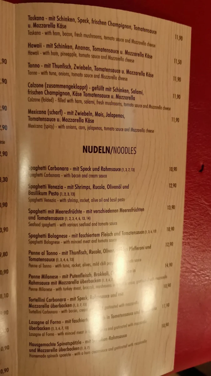 Speisekarte, Pizzeria Venezia