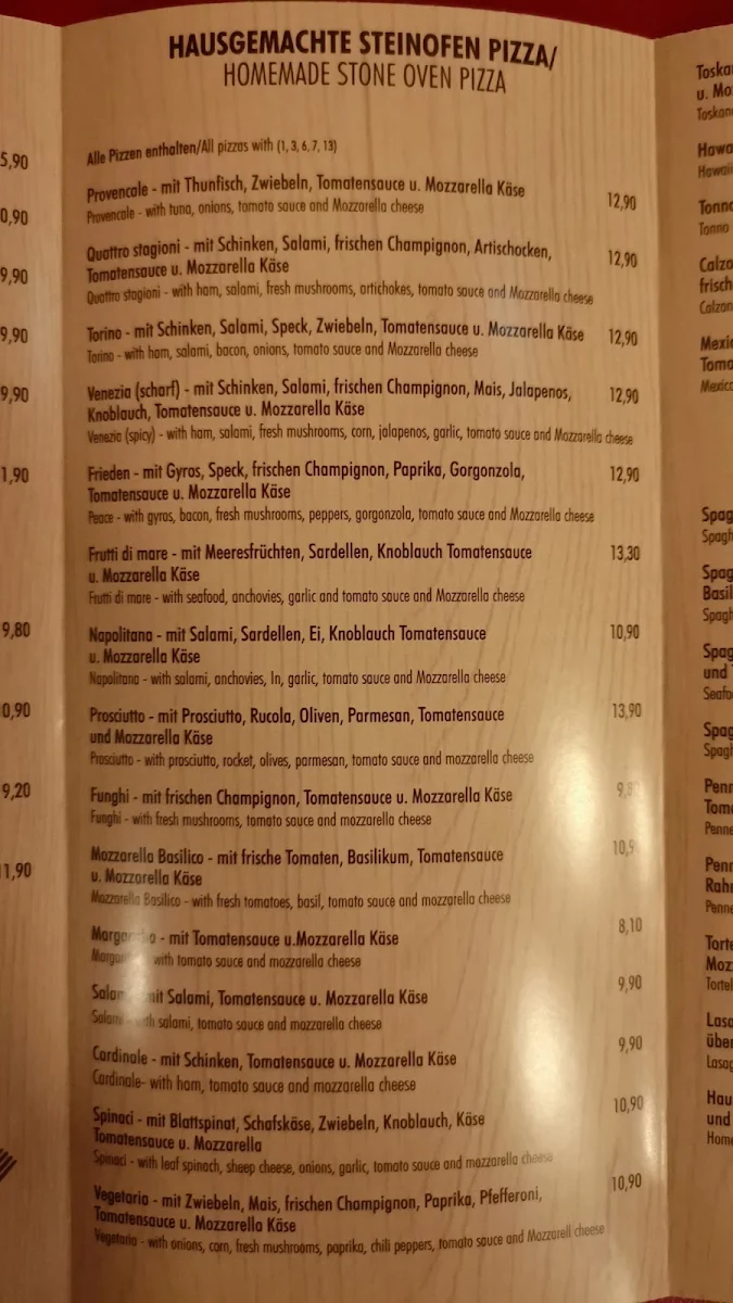 Speisekarte, Pizzeria Venezia