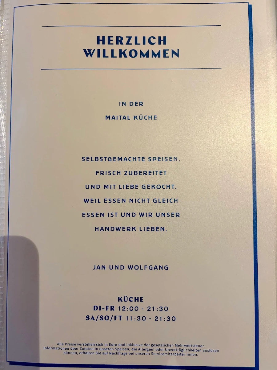 Speisekarte, Maital Küche