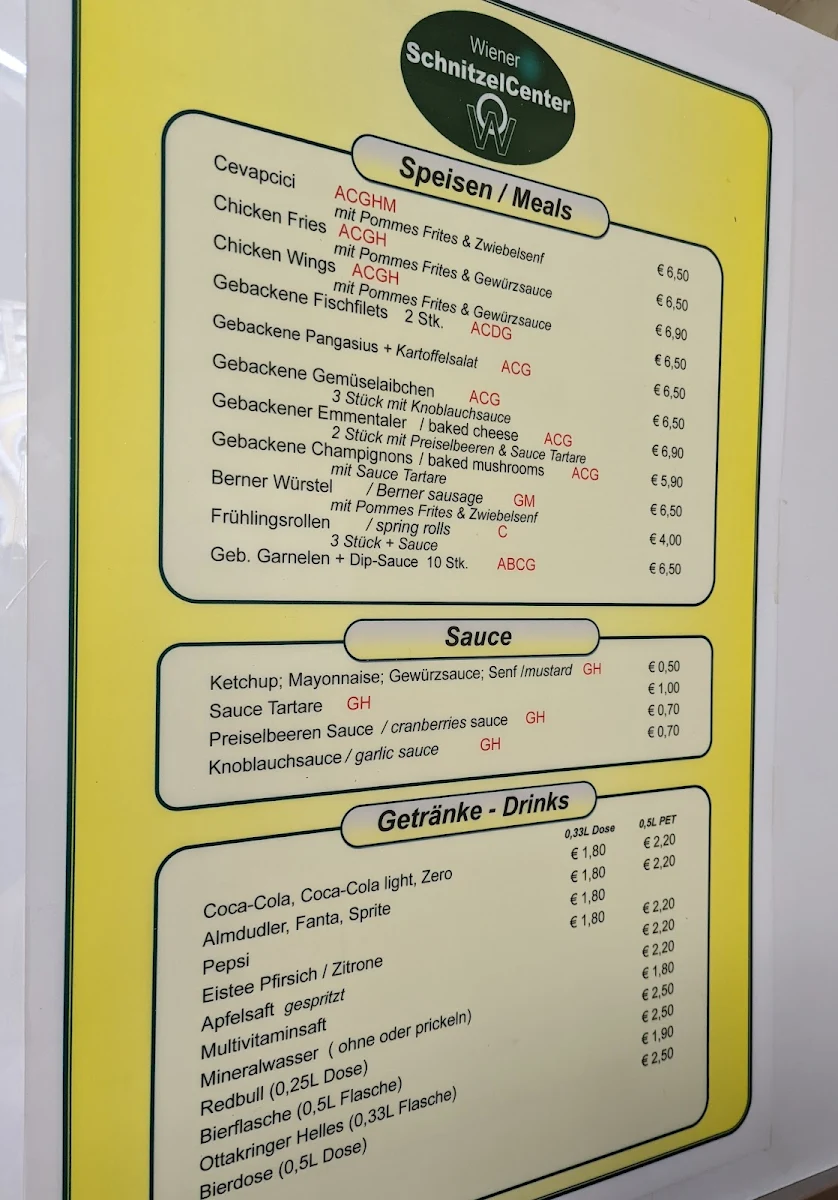 Speisekarte, SchnitzelCenter