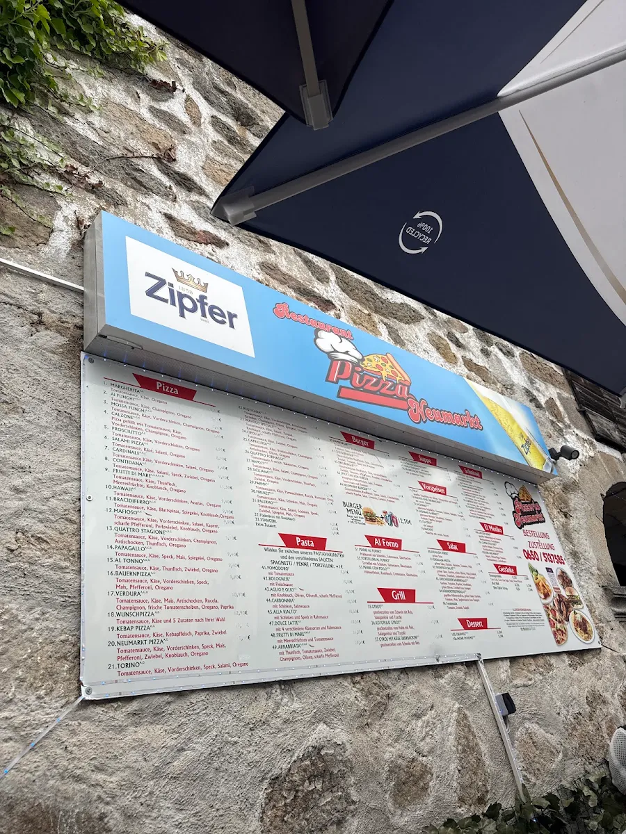 Speisekarte, Pizzeria Neumarkt