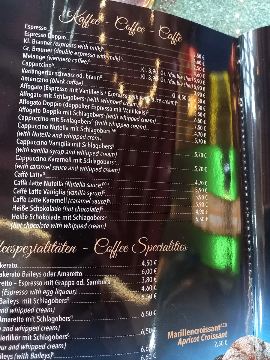 Speisekarte, Eissalon Caffè Perrella