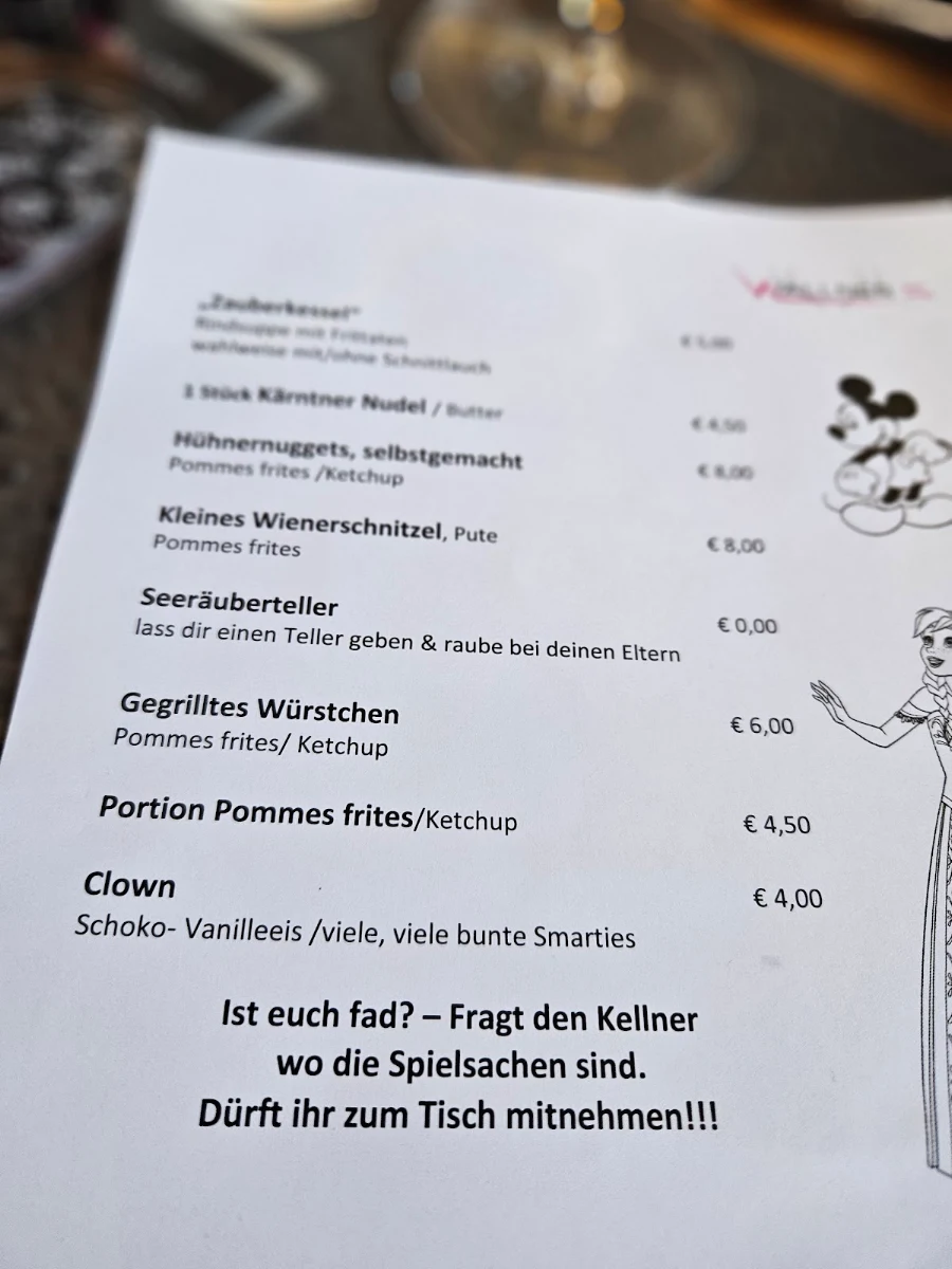 Speisekarte, Hotel und Wirt Wallner
