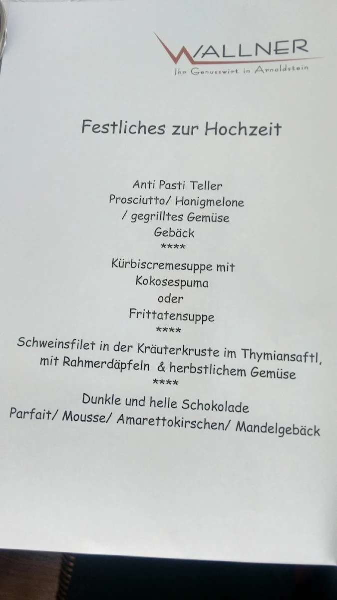 Speisekarte, Hotel und Wirt Wallner