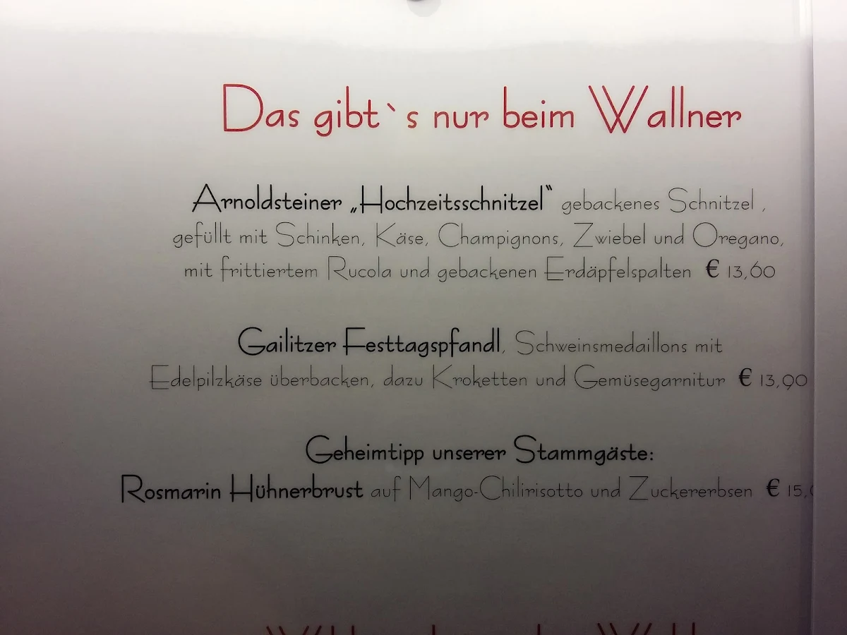 Speisekarte, Hotel und Wirt Wallner