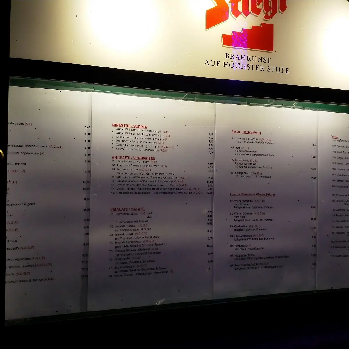 Speisekarte, Pizzeria La Gondola