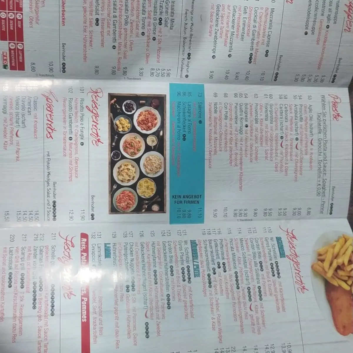 Speisekarte, Pizzeria La Gondola