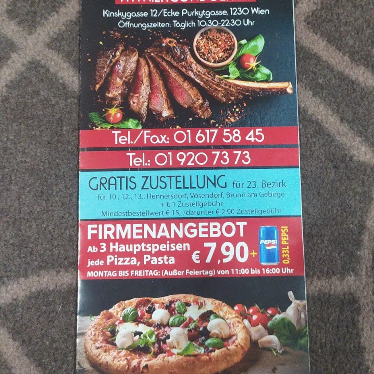 Speisekarte, Pizzeria La Gondola