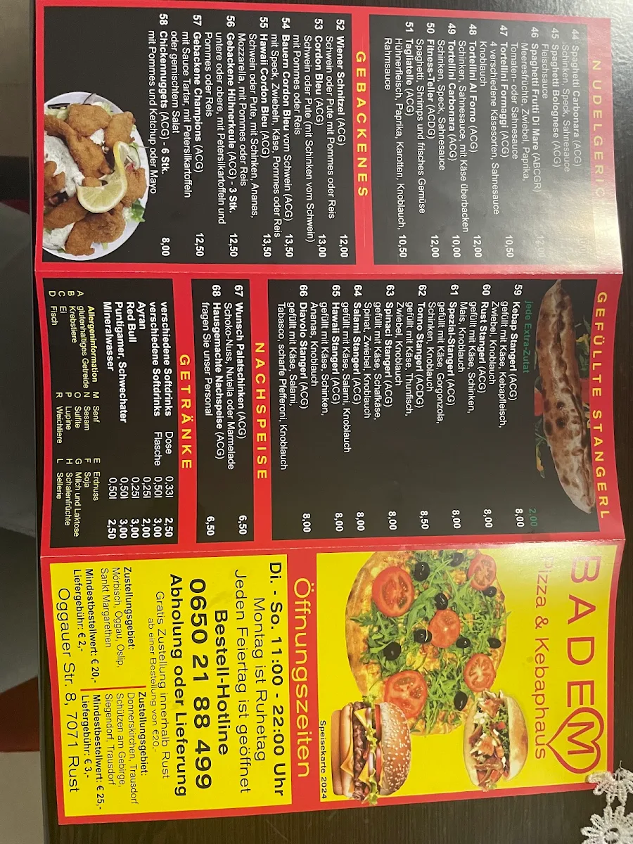 Speisekarte, BADEM Pizza & Kebaphaus