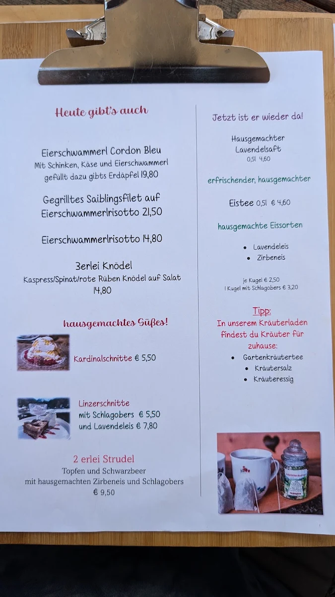 Speisekarte, Waldhäuslalm
