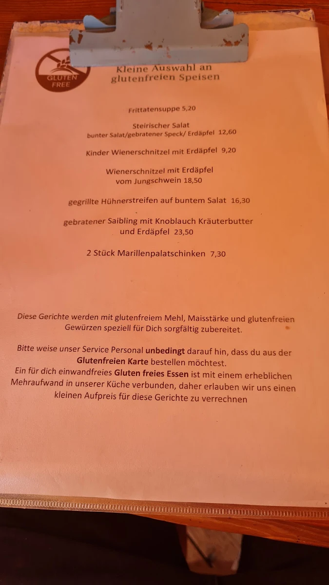 Speisekarte, Waldhäuslalm