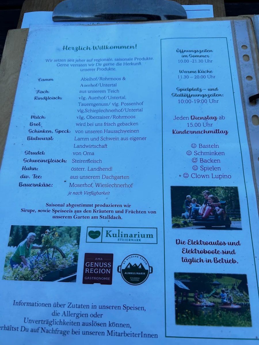 Speisekarte, Waldhäuslalm